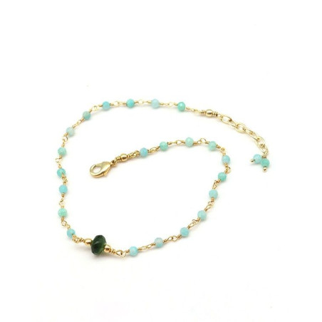 Chaîne de cheville fine dorée et calcédoine - Mosaik bijoux indiens