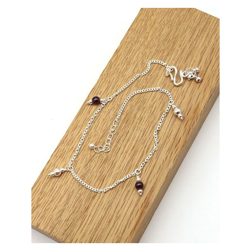 Bracelet de cheville argent et grenat - Mosaik bijoux indiens