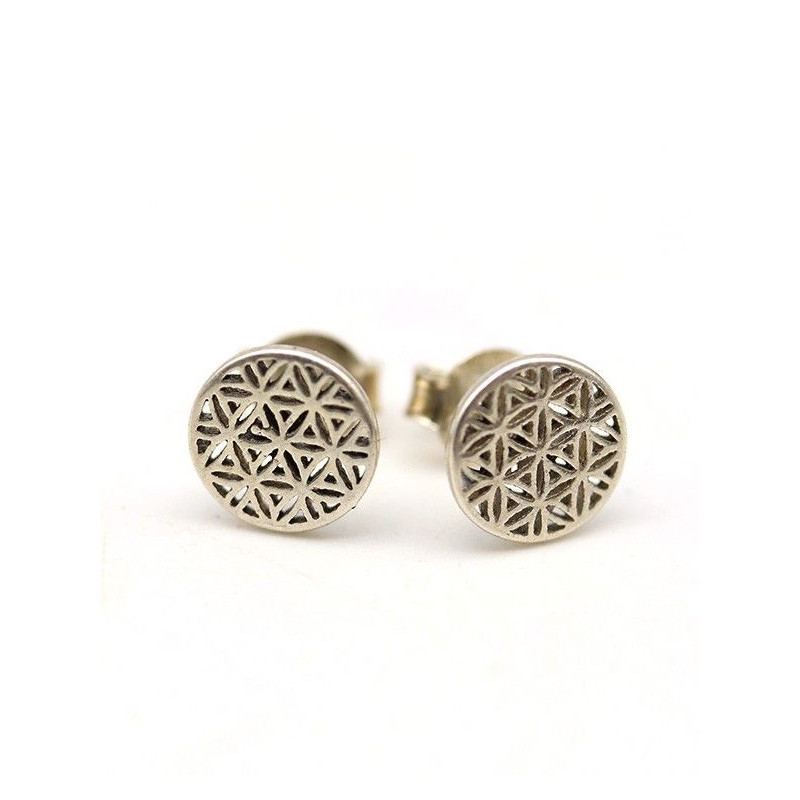 Puces d'oreilles fleur de vie en argent - Mosaik bijoux indiens