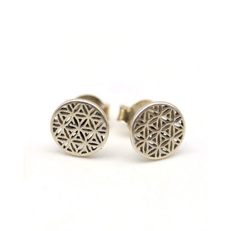 Puces d'oreilles fleur de vie en argent - Mosaik bijoux indiens