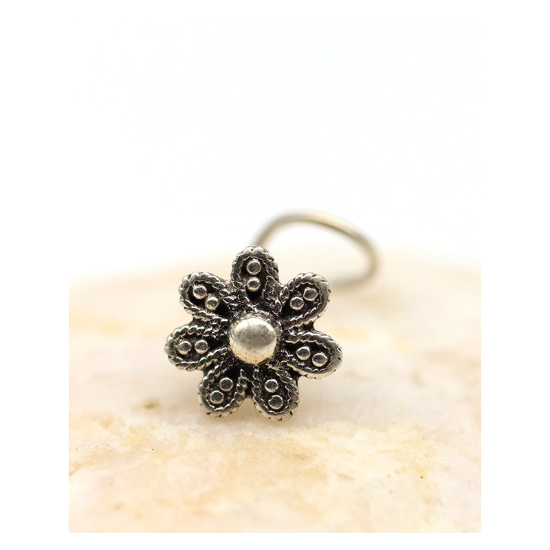 Boucles de nez fleur en argent - Mosaik bijoux indiens Boucles de nez fleur en argent - Mosaik bijoux indiens