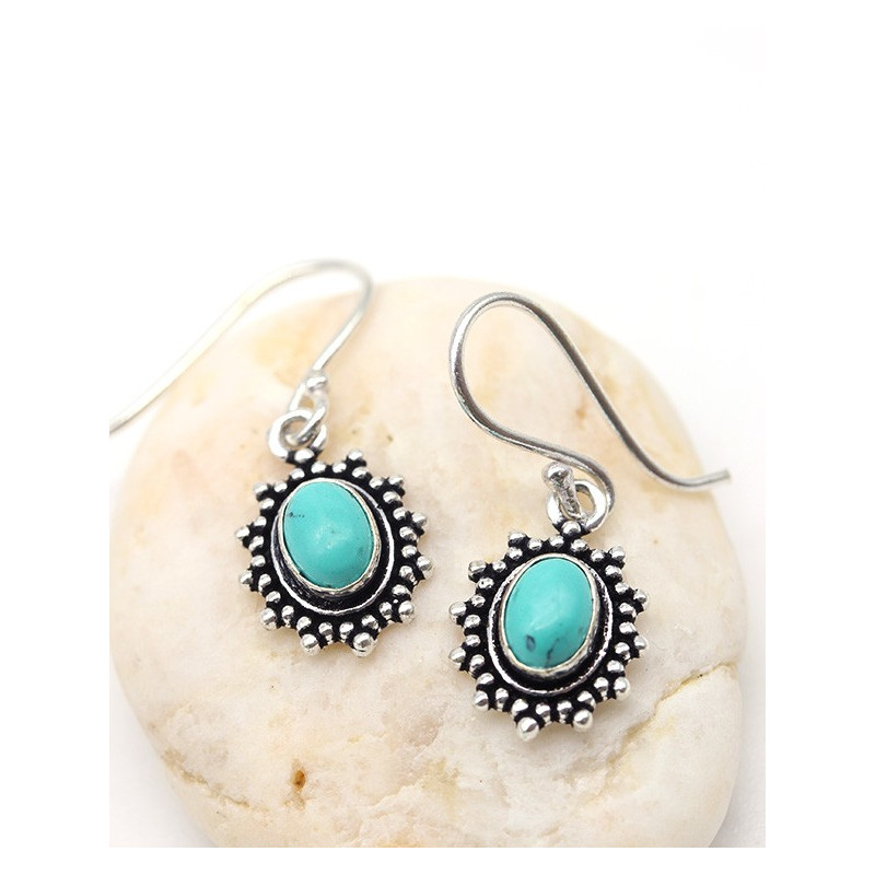Boucles d'oreilles plaqué argent et turquoise - Mosaik bijoux indiens
