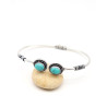 Manchette argentée et 2 turquoises - Mosaik bijoux indiens