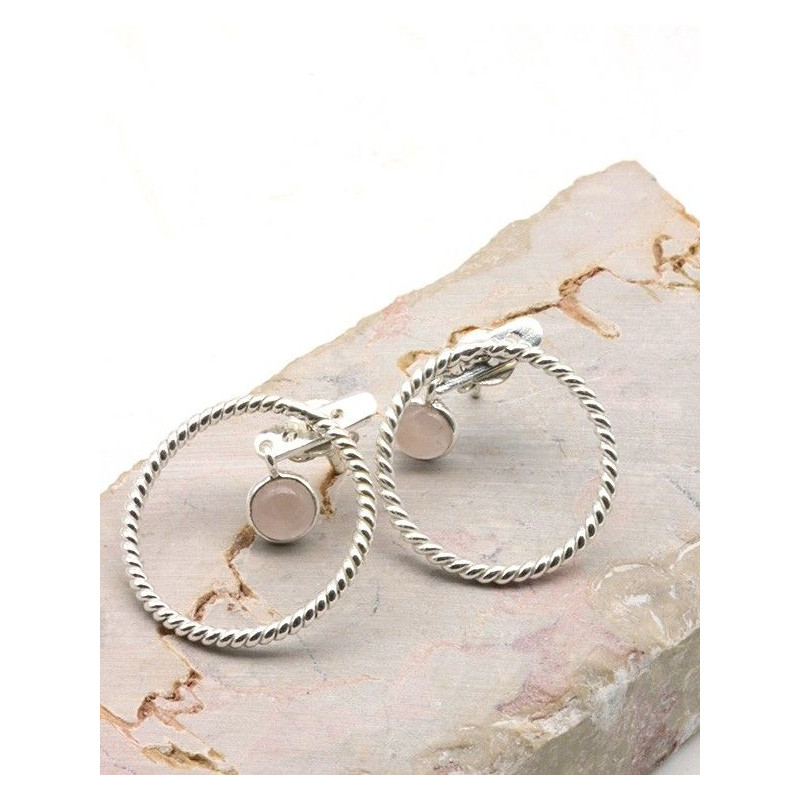 Boucles d'oreilles rondes argent et quartz rose - Mosaik bijoux indiens Boucles d'oreilles rondes argent et quartz rose - Mosaik bijoux indiens