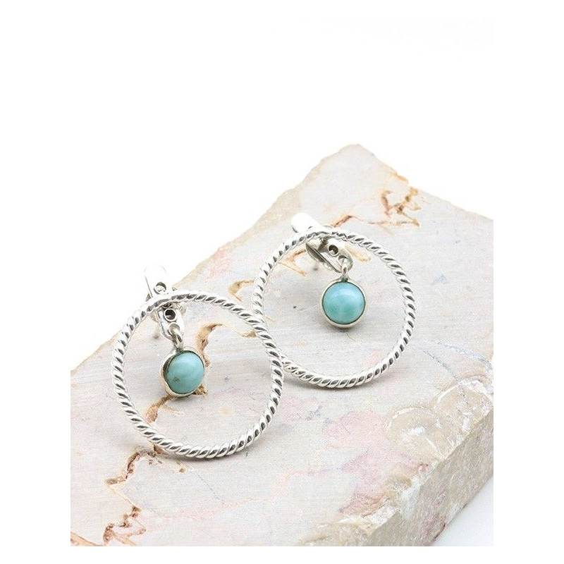 Boucles d'oreilles argent rondes et larimar - Mosaik bijoux indiens