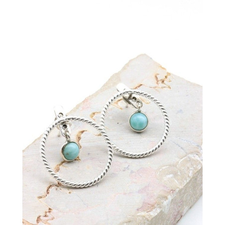 Boucles d'oreilles argent rondes et larimar - Mosaik bijoux indiens