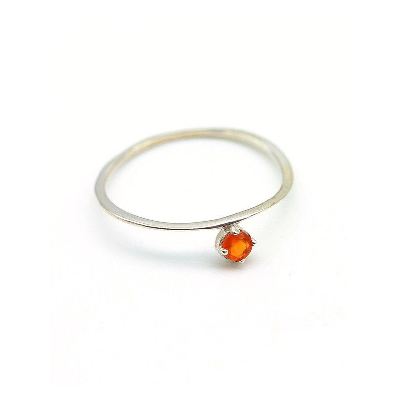 Bague fine argent et pierre orange - Mosaik bijoux indiens