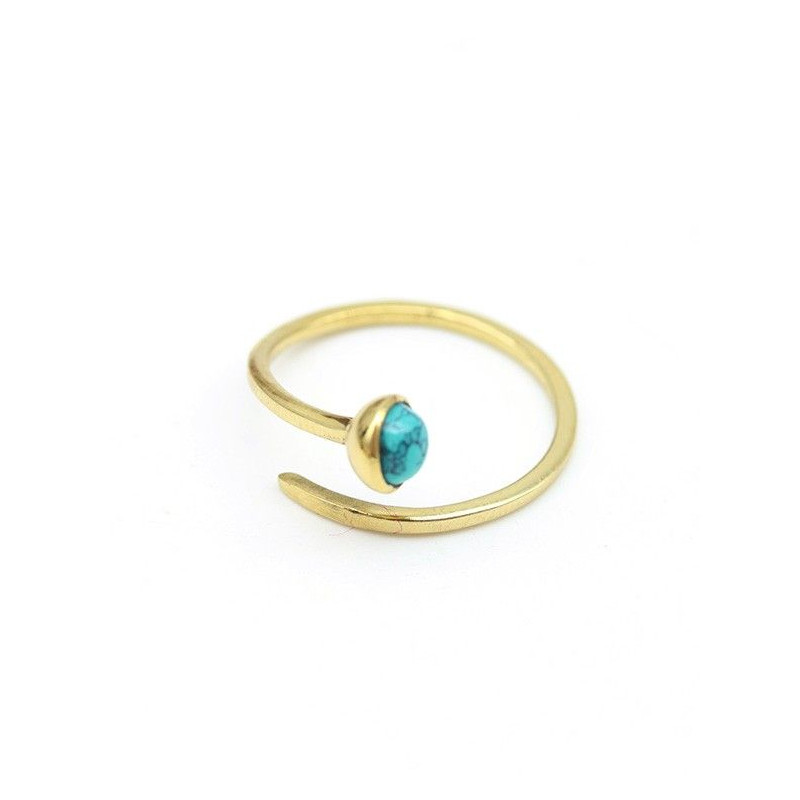 Bague dorée fine et turquoise - Mosaik bijoux indiens