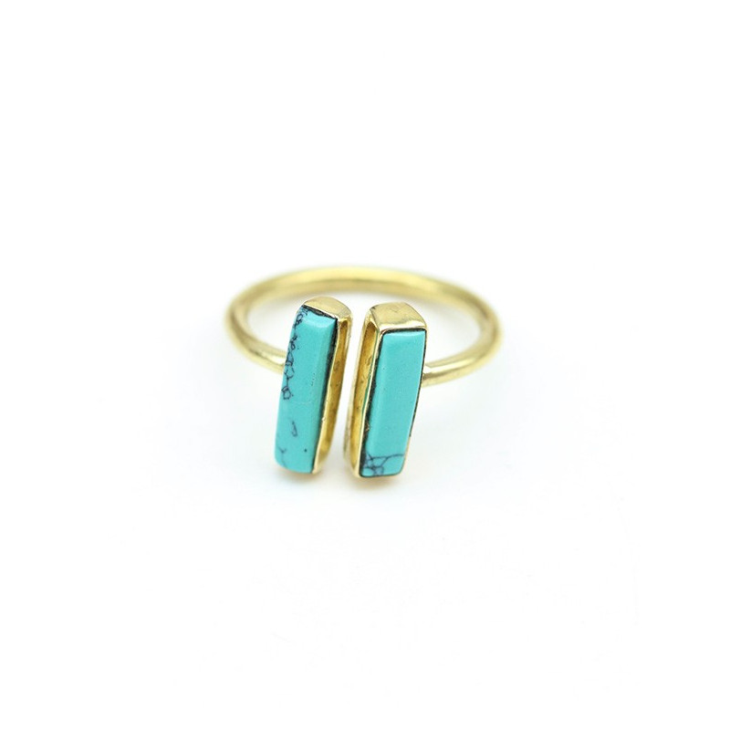 Bague réglable dorée et turquoise - Mosaik bijoux indiens