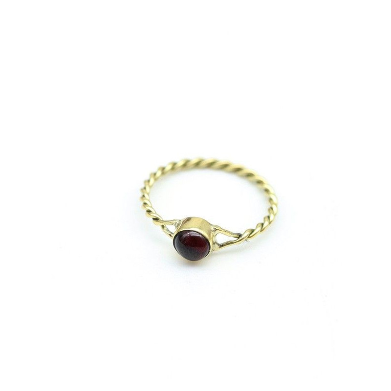 Bague laiton doré et pierre bordeaux fine - Mosaik bijoux indiens