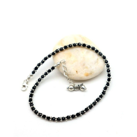Chaîne de pied argent et pierres noires - Mosaik bijoux indiens