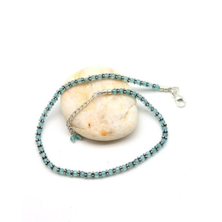 Chaine de pied pierre bleue argent - Mosaik bijoux indiens