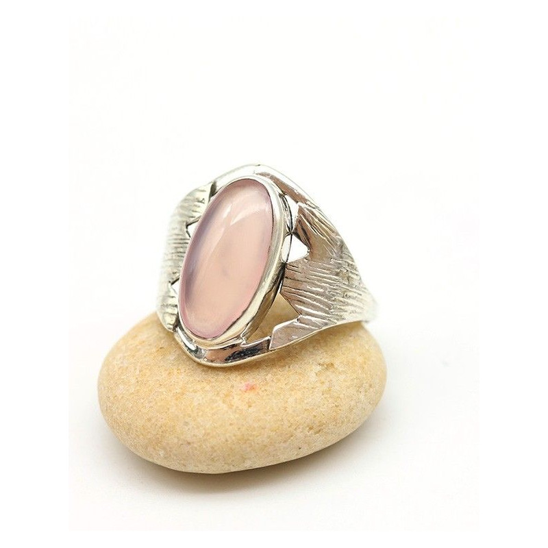 Bague argent épaisse et quartz rose - Mosaik bijoux indiens