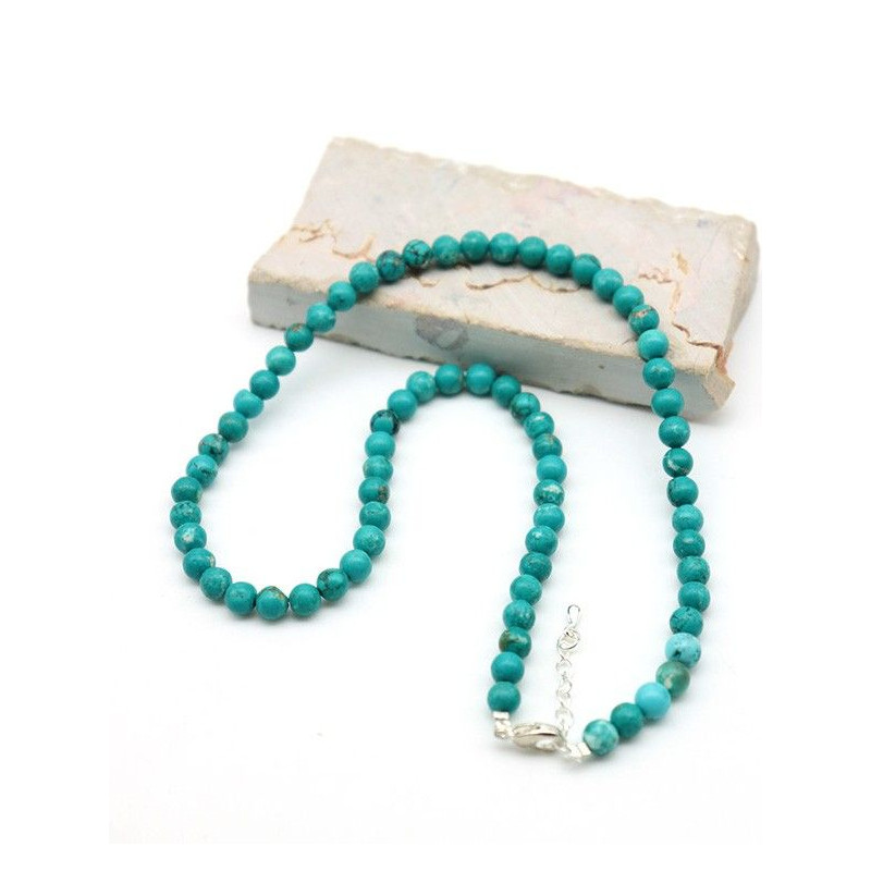 Collier pierres turquoise rondes 6mm Mosaik Bijoux Indiens - 1 Collier pierres turquoise rondes 6mm Mosaik Bijoux Indiens - 1