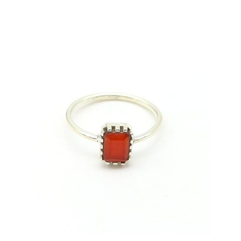 Bague fine argent et pierre orange - Mosaik bijoux indiens