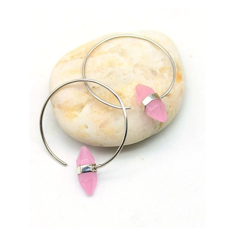 Créoles argent et quartz rose - Mosaik bijoux indiens