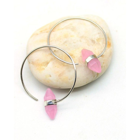 Créoles argent et quartz rose - Mosaik bijoux indiens