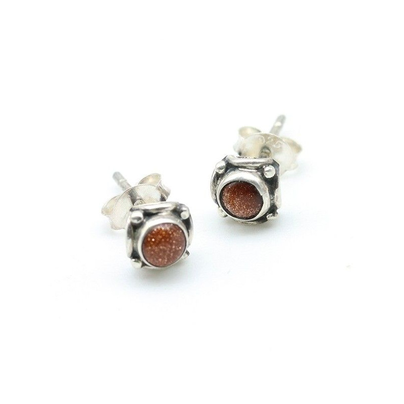 Puce d'oreille argent pierre de soleil Mosaik Bijoux Indiens - 1