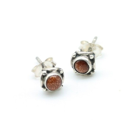 Puce d'oreille argent pierre de soleil Mosaik Bijoux Indiens - 1