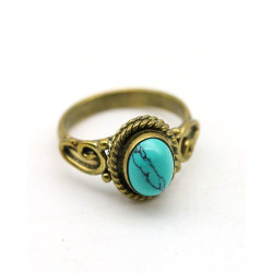 Bague dorée et turquoise -...