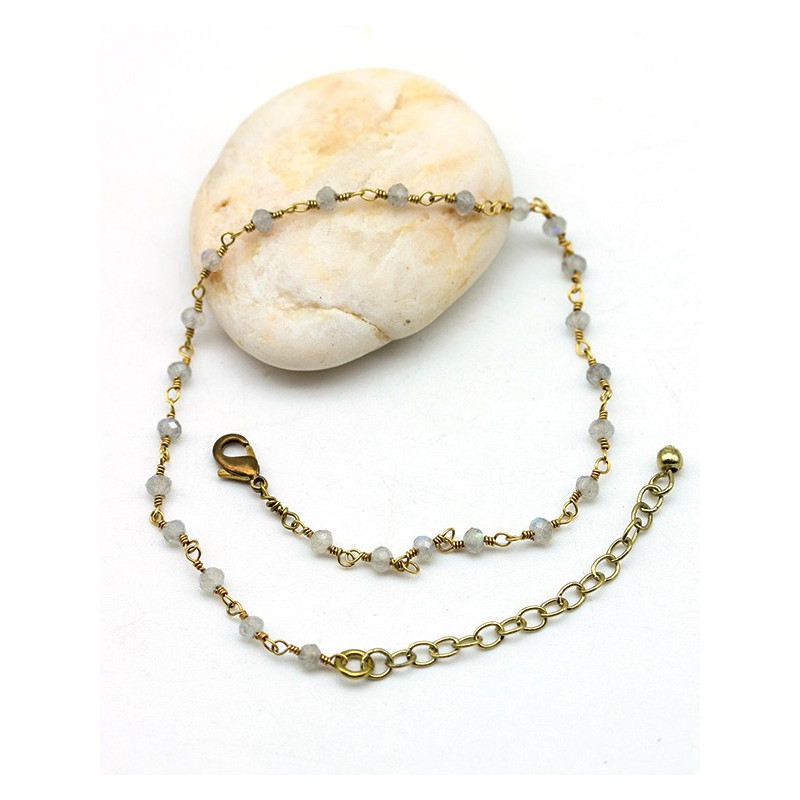 Chaîne de cheville fine laiton et pierre blanche - Mosaik bijoux indiens