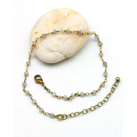 Chaîne de cheville fine laiton et pierre blanche - Mosaik bijoux indiens