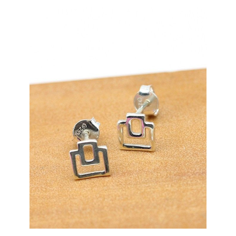 Puce d'oreille argent forme carrée - Mosaik bijoux indiens