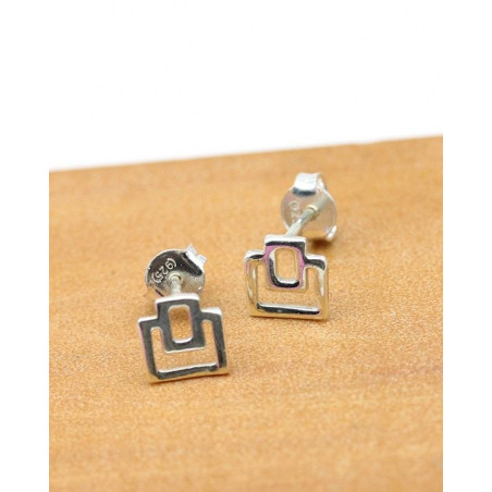 Puce d'oreille argent forme carrée - Mosaik bijoux indiens