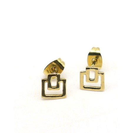 Clous d'oreilles carrés dorés - Mosaik bijoux indiens