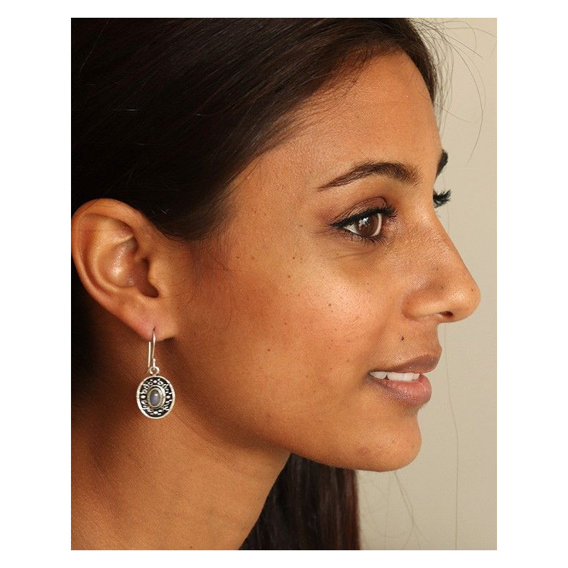Boucle d'oreille ethnique et labradorite - Mosaik bijoux indiens