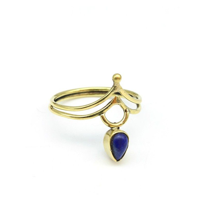 Bague dorée en laiton pierre bleue - Mosaik bijoux indiens