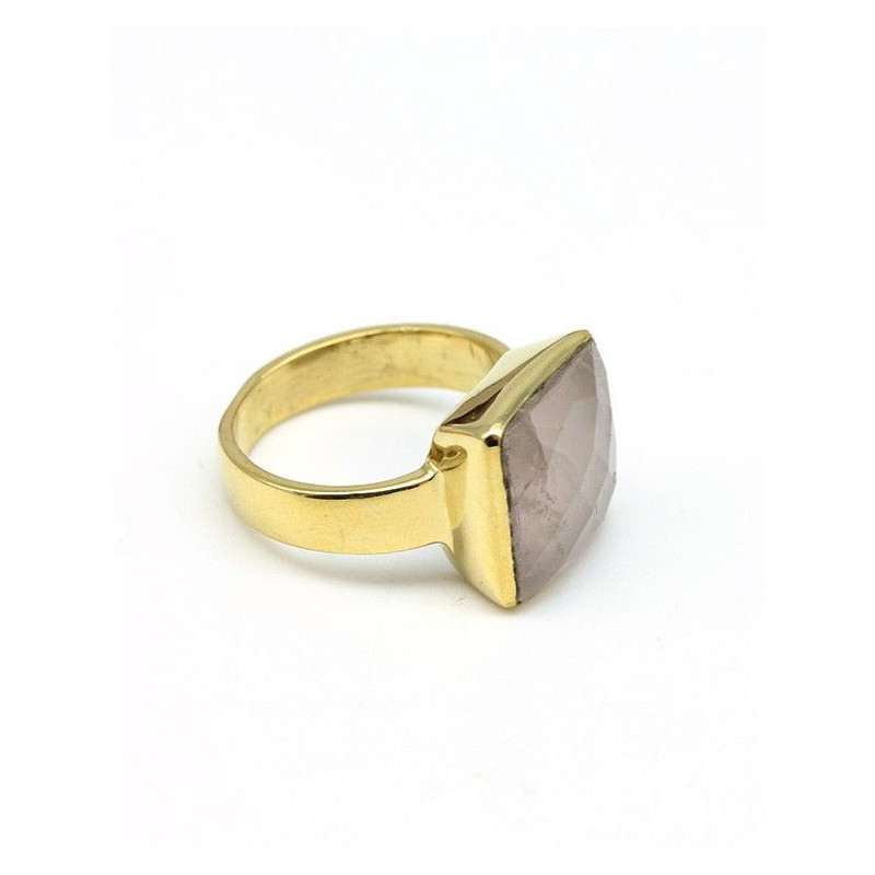 Bague carrée laiton et quartz - Mosaik bijoux indiens