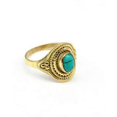 Bague dorée pierre turquoise - Mosaik bijoux indiens