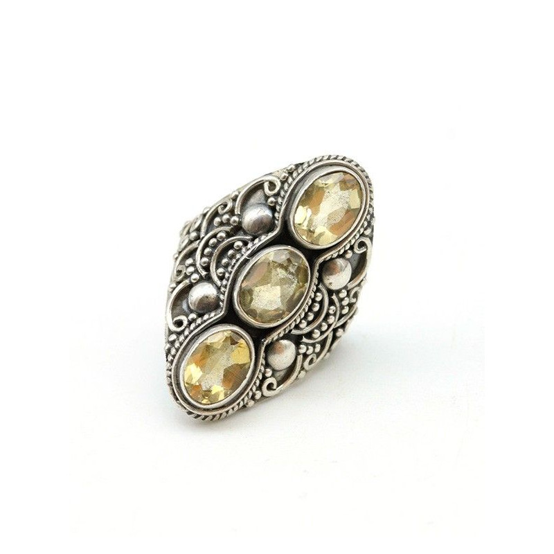 Bague argent et 3 pierres jaunes en citrine Mosaik Bijoux Indiens - 1