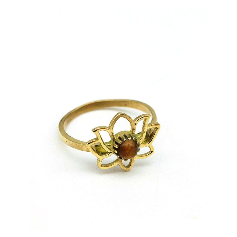 Bague dorée laiton et lotus - Mosaik bijoux indiens