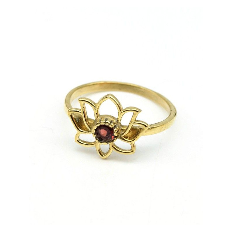 Bague fine dorée pierre rouge - Mosaik bijoux indiens