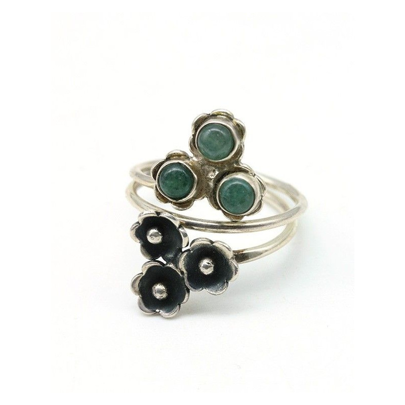 Bague argent et aventurine T52 Mosaik Bijoux Indiens - 1