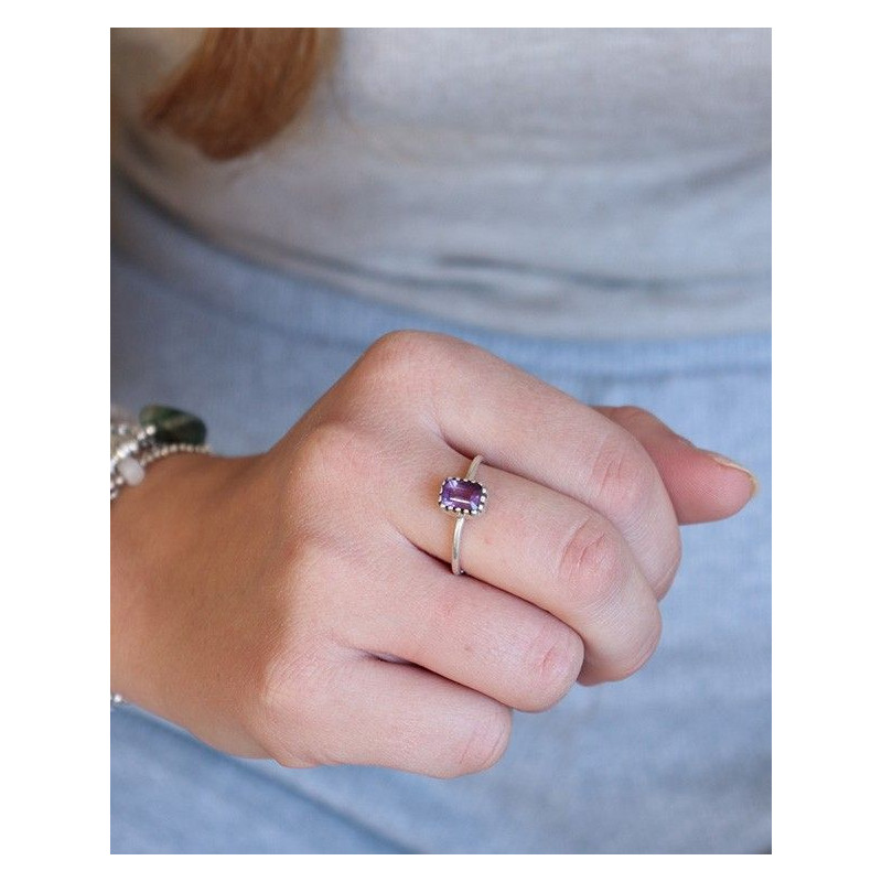 Bague améthyste en argent - Mosaik bijoux indiens