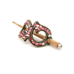 Barrette en résine rose -...