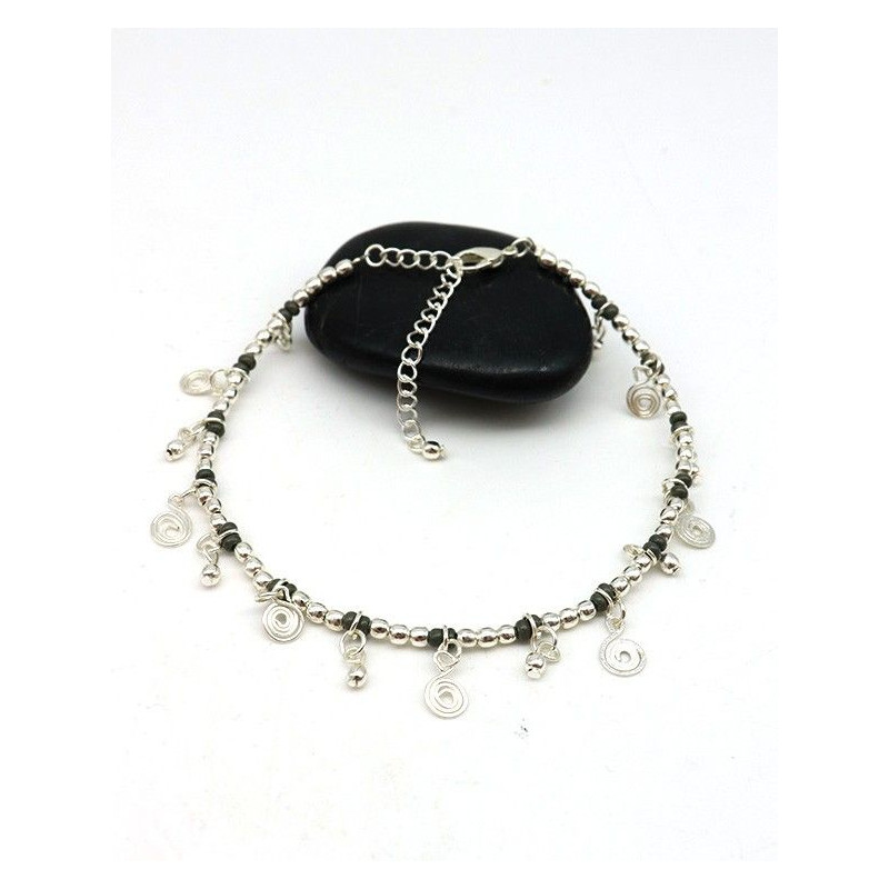 Chaine cheville argentée perle grise - Mosaik bijoux indiens