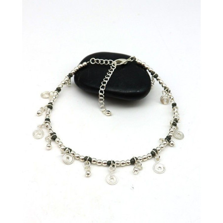 Chaine cheville argentée perle grise - Mosaik bijoux indiens