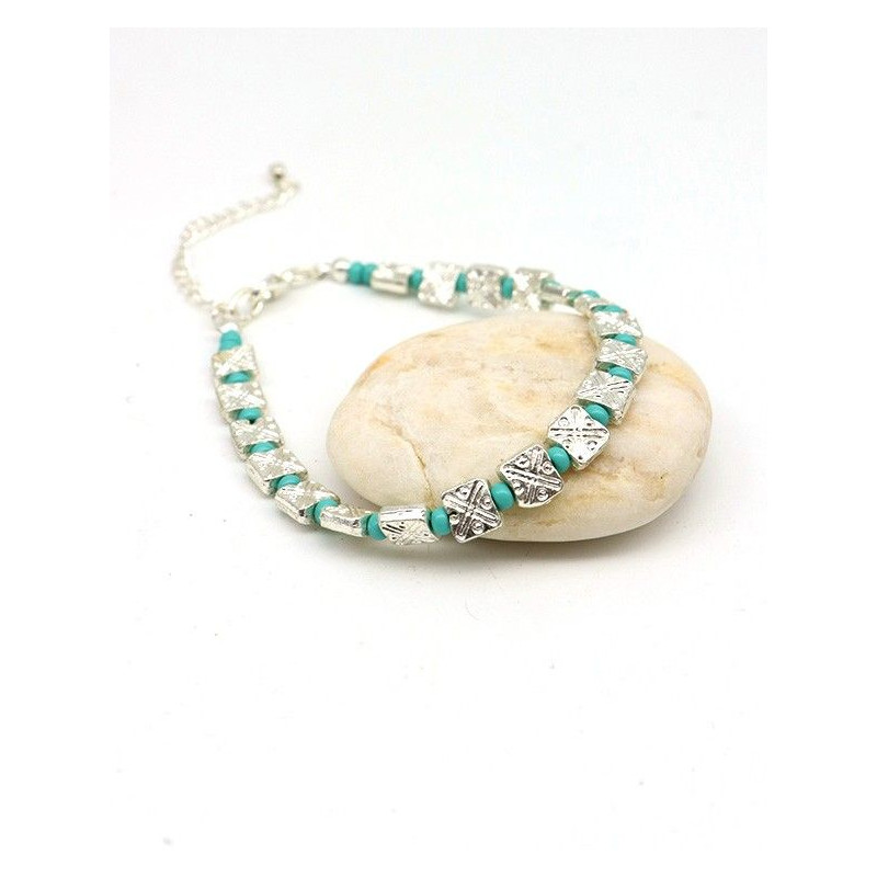 Bracelet fin fantaisie perle turquoise - Mosaik bijoux indiens