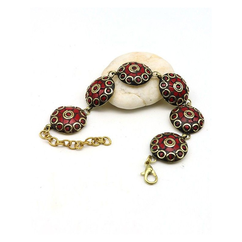 Bracelet tibétain résine rouge - Mosaik bijoux indiens