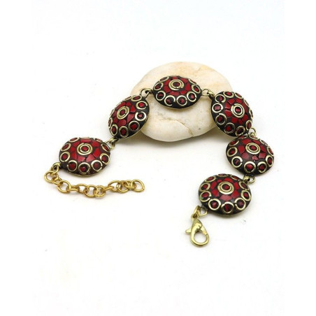 Bracelet tibétain résine rouge - Mosaik bijoux indiens