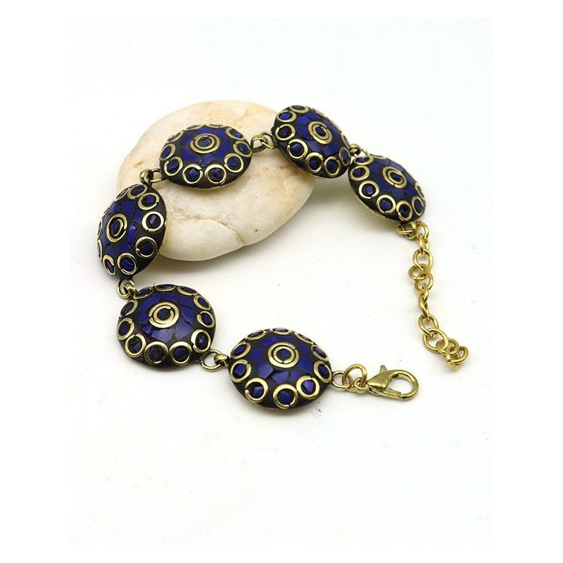 Bracelet doré et bleu - Mosaik bijoux indiens