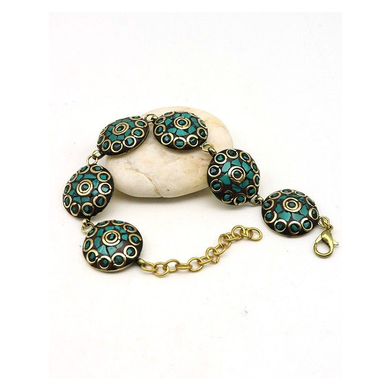 Bracelet indien doré et turquoise - Mosaik bijoux indiens