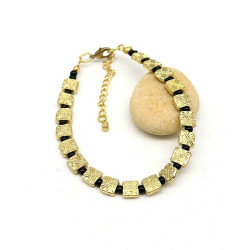 Bracelet fin noir et doré -...