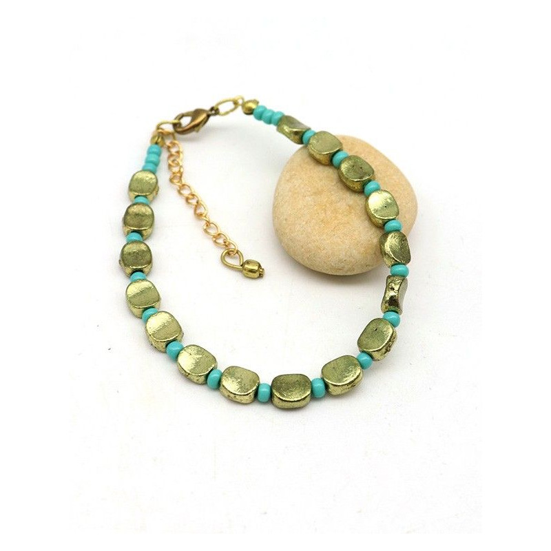 Bracelet fin doré et turquoise - Mosaik bijoux indiens Bracelet fin doré et turquoise - Mosaik bijoux indiens