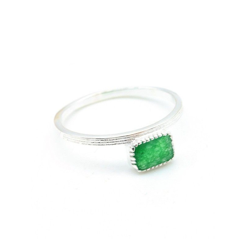 Bague fine argent pierre rectangle - Mosaik bijoux indiens