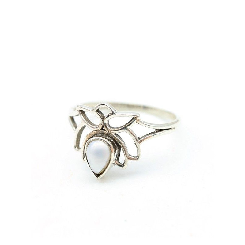 Bague argent lotus perle blanche - Mosaik bijoux indiens